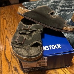 Birkenstock Arizona brown suede Mens Sz 13M EU sz 46 Shearling insoles